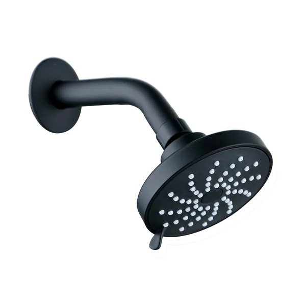 Regadera ABS Acquabela Padua Redonda Negra 4" Brazo 15cm 3 Función